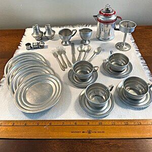 Vintage Miniature Tableware & Coffee Pot - Aluminum